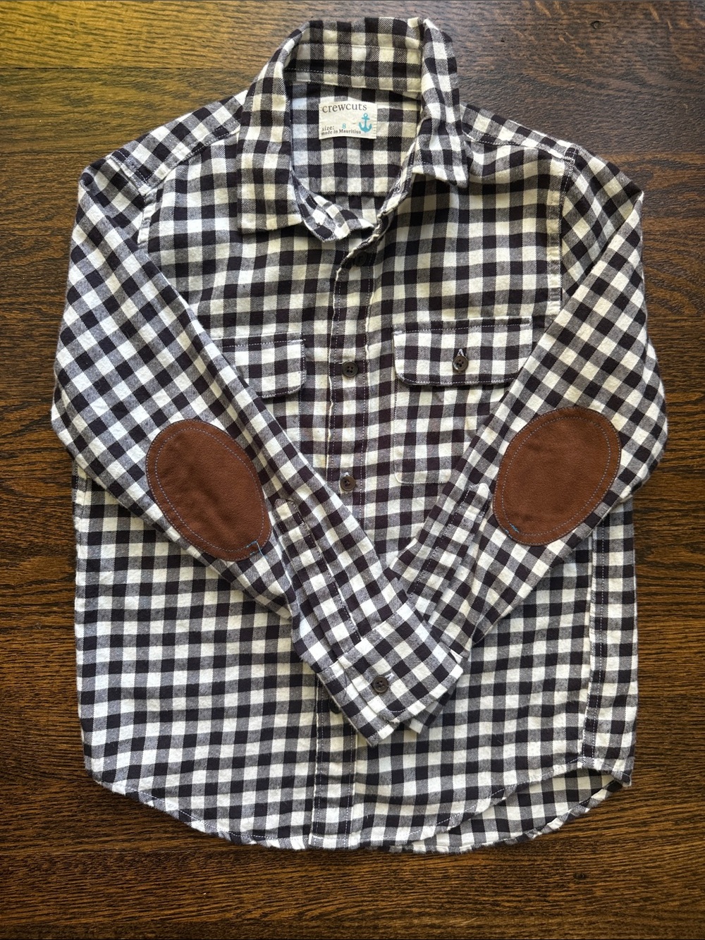 Crewcuts Black & White Gingham Button-Down Shirt with Brown Elbow Patches